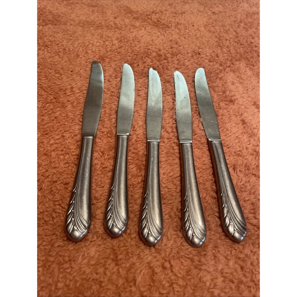 Oneidacraft Deluxe HEART OF SWEDEN Stainless Flatware 5 Dinner Knives Set VTG